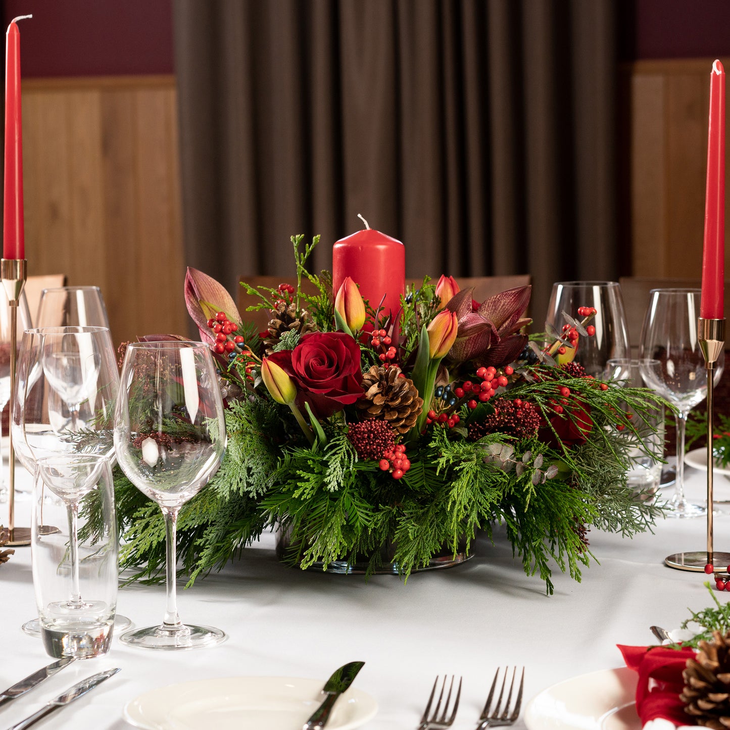 Classic Red Christmas Table Arrangement