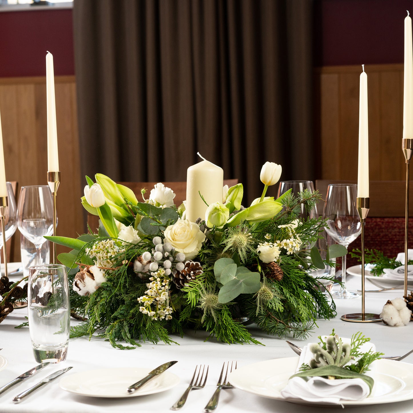 Classic White Christmas Table Arrangement