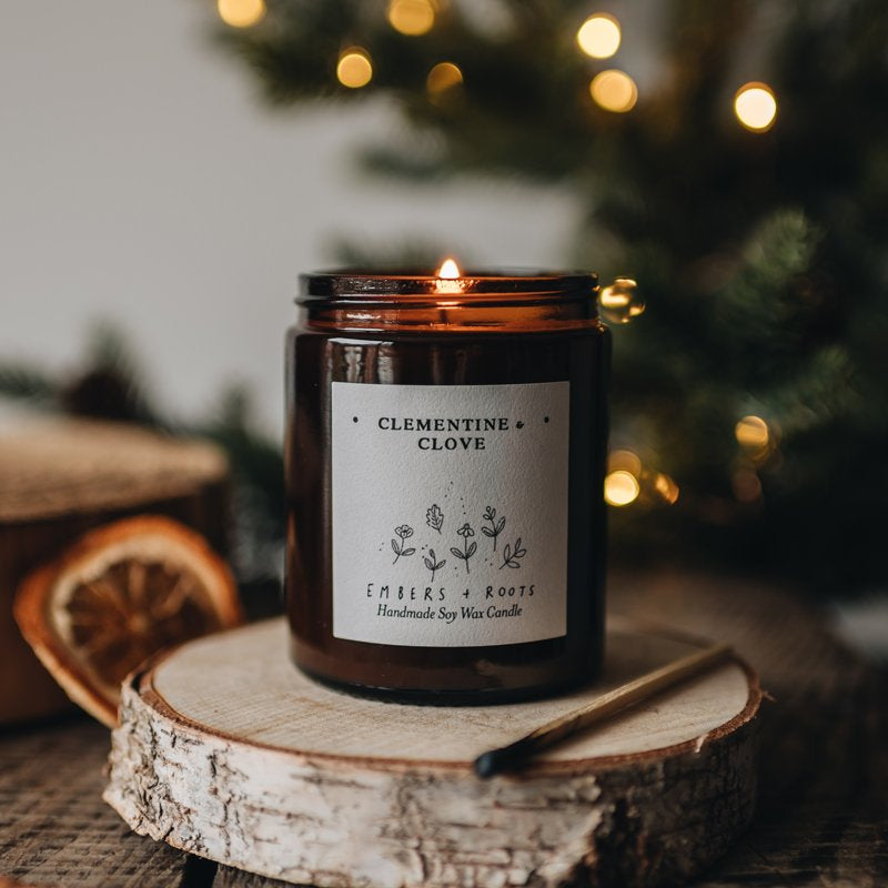 Embers and Roots Clementine and Clove Christmas Candle