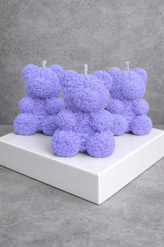 Small Lilac Bear Rose Candle