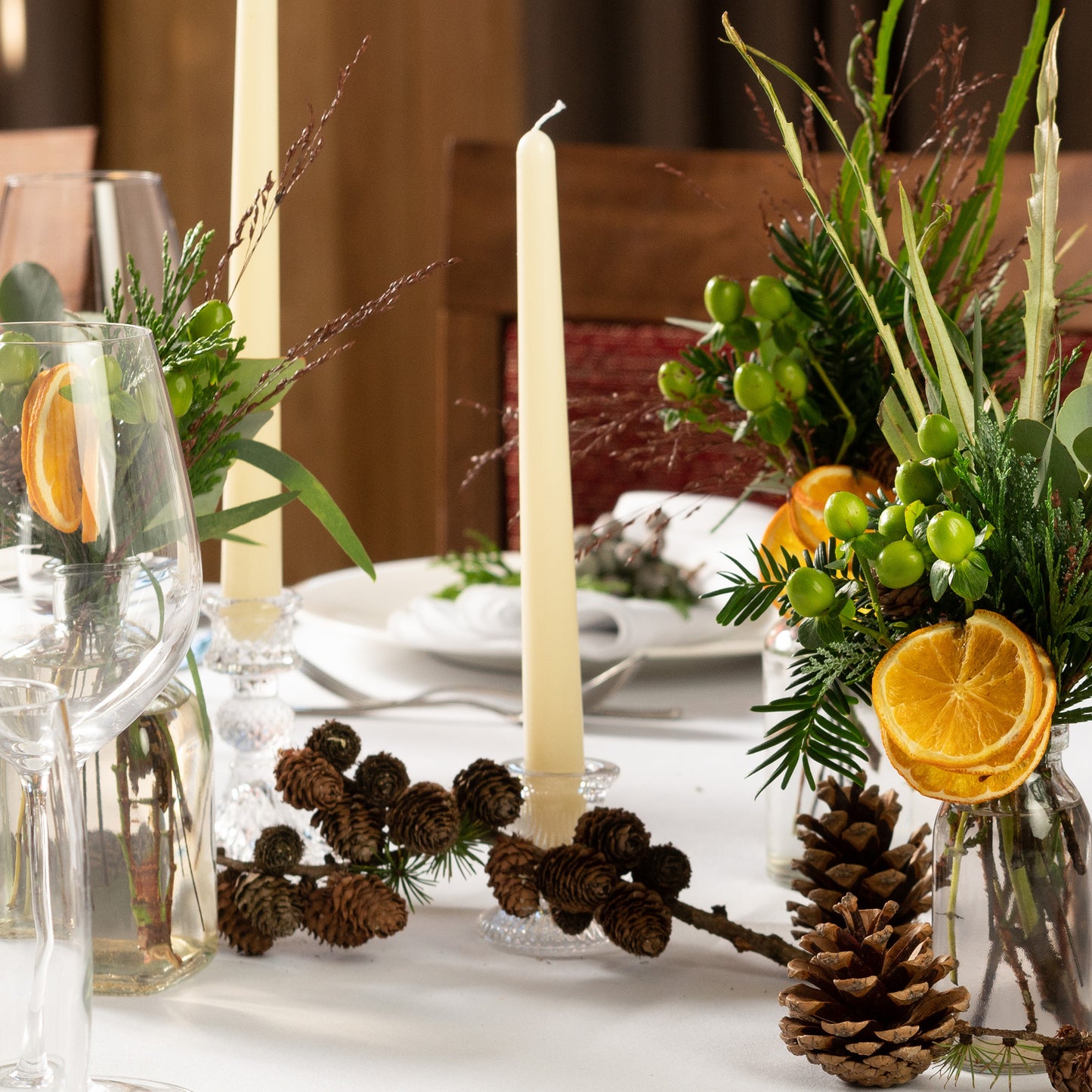 White Christmas Dinner Candle and Glass Holder